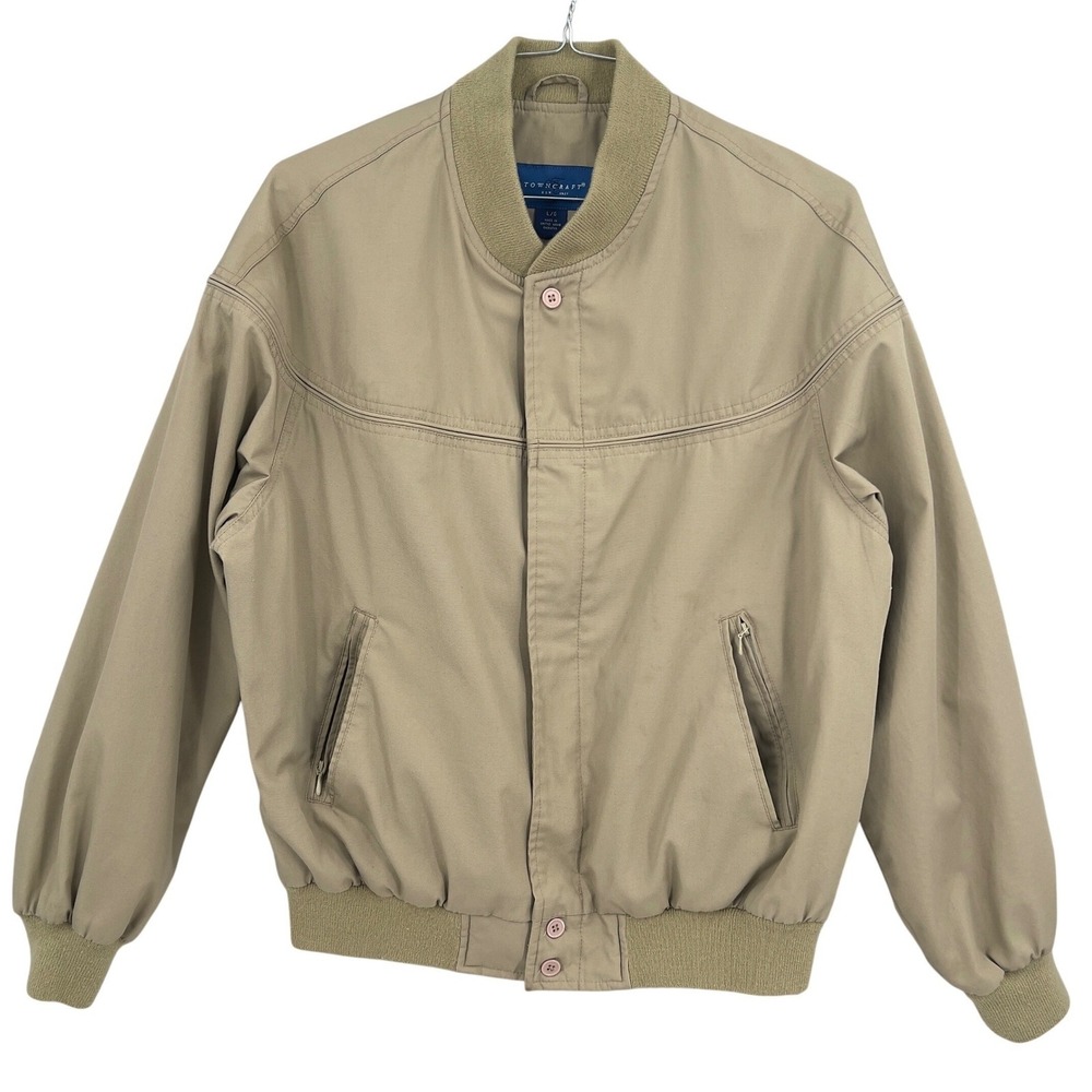 Vintage Towncraft Mens Lightweight Grandpa Jacket Tan Full Zip Dadcore Tan L/G